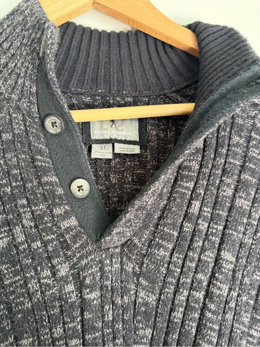 Royal Robbins Men's Gray Marled Mock Neck Button Pullover Sweater, XL